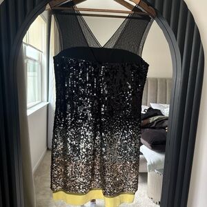 BCBGMaxAzria Black and Gold Sequin Mini Dress